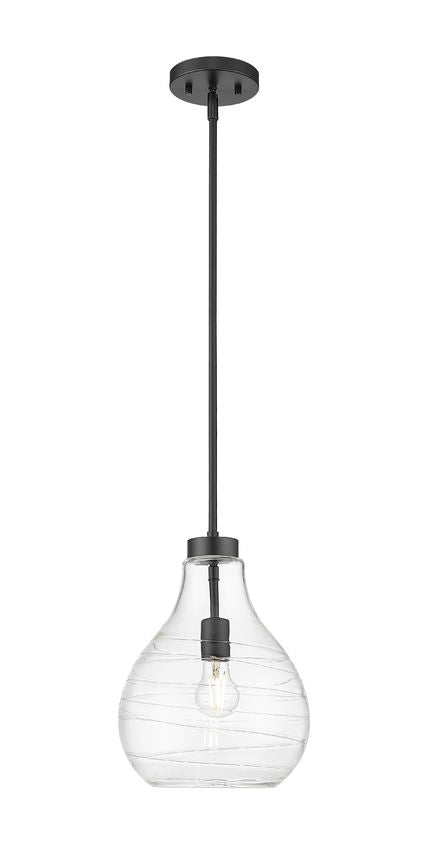 Z-Lite Bon Air 10" 1-Light Matte Black Steel and Clear Glass Shade Pendant Light