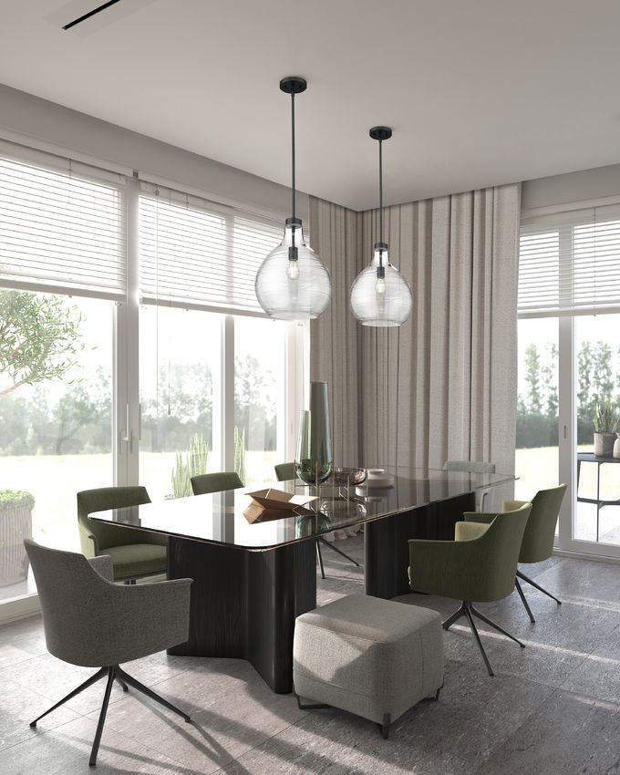 Z-Lite Bon Air 13" 1-Light Matte Black Steel and Clear Glass Shade Pendant Light
