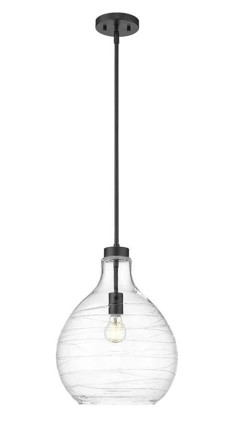 Z-Lite Bon Air 13" 1-Light Matte Black Steel and Clear Glass Shade Pendant Light