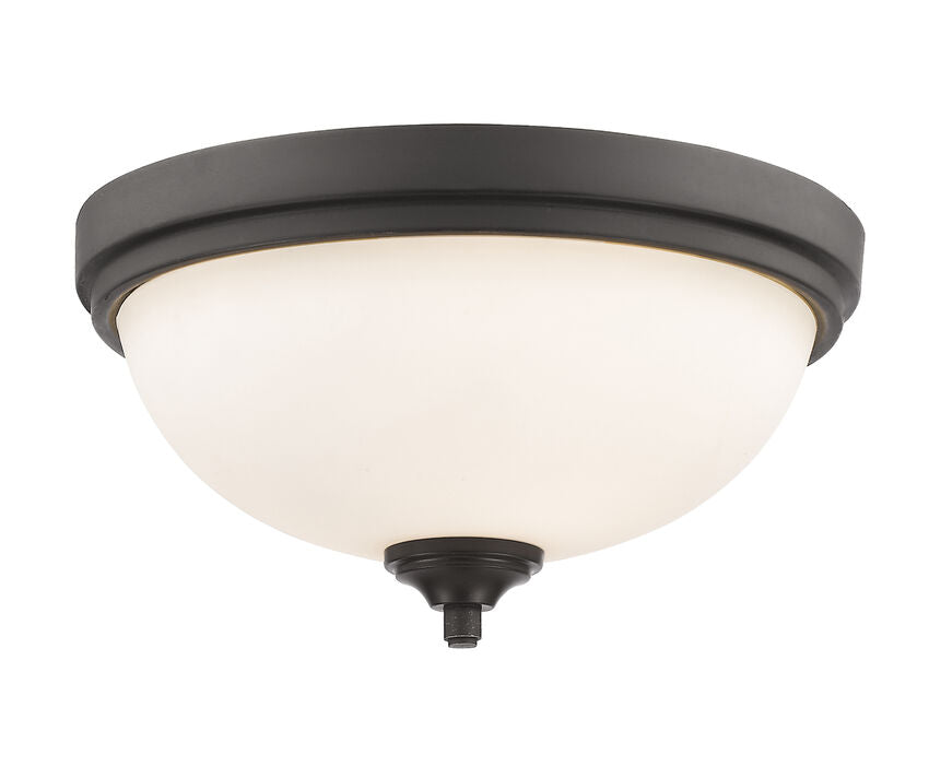 Z-Lite Bordeaux 13" 2-Light Bronze Flush Mount Lighting With Matte Opal Glass Shade