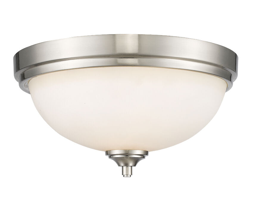 Z-Lite Bordeaux 13" 2-Light Brushed Nickel Flush Mount Lighting With Matte Opal Glass Shade