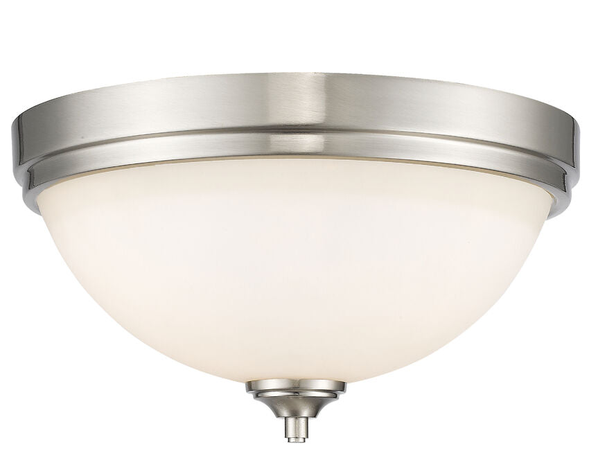 Z-Lite Bordeaux 15" 3-Light Brushed Nickel Flush Mount Lighting With Matte Opal Glass Shade