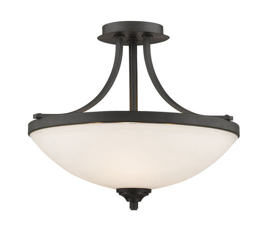 Z-Lite Bordeaux 17" 3-Light Bronze Semi Flush Mount With Matte Opal Glass Shade