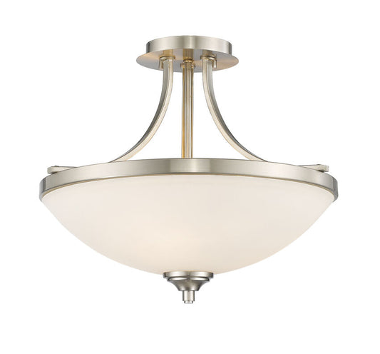 Z-Lite Bordeaux 17" 3-Light Brushed Nickel Semi Flush Mount With Matte Opal Glass Shade