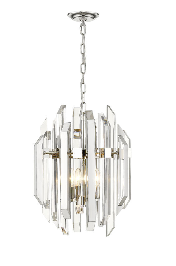 Z-Lite Bova 17" 4-Light Polished Nickel Pendant Light With Clear Crystal Shade