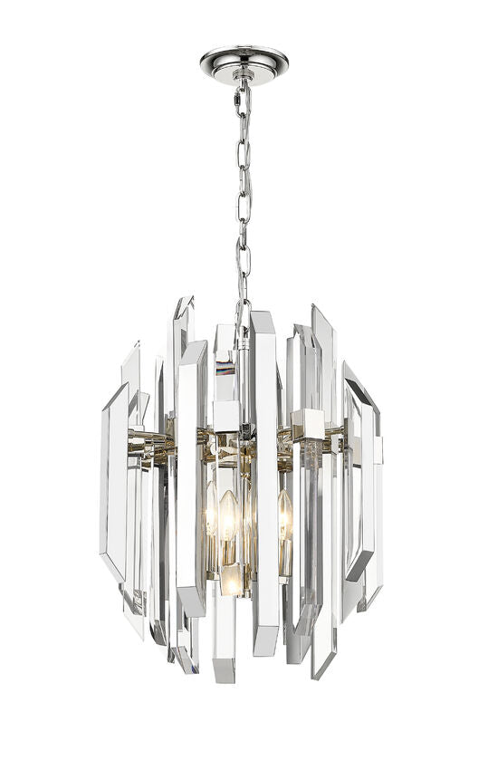 Z-Lite Bova 17" 4-Light Polished Nickel Pendant Light With Clear Crystal Shade