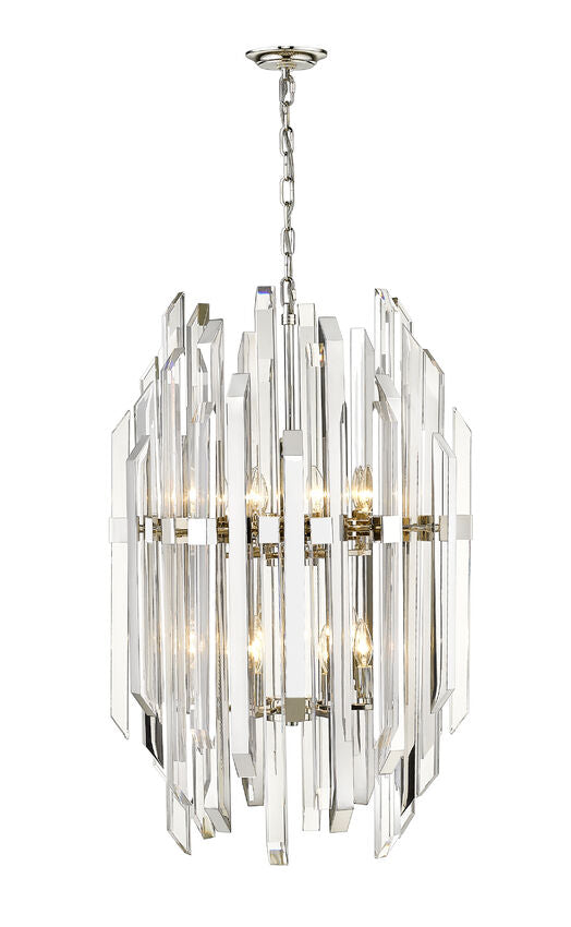 Z-Lite Bova 23" 12-Light Polished Nickel Pendant Light With Clear Crystal Shade