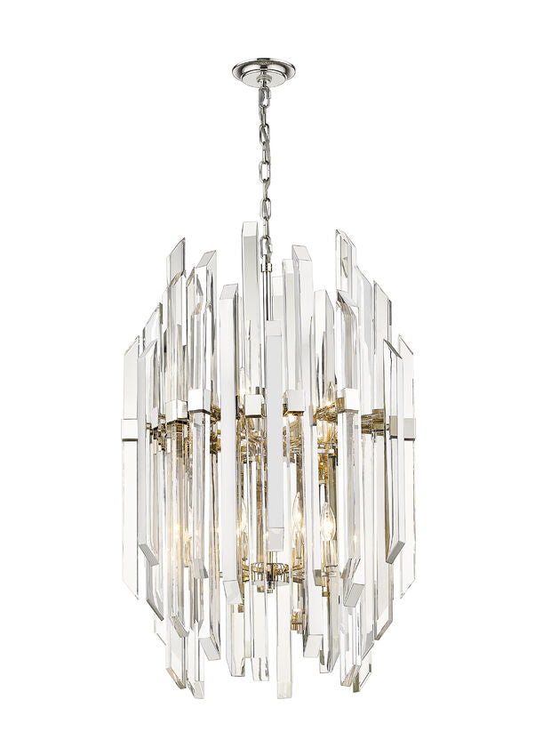 Z-Lite Bova 23" 12-Light Polished Nickel Pendant Light With Clear Crystal Shade