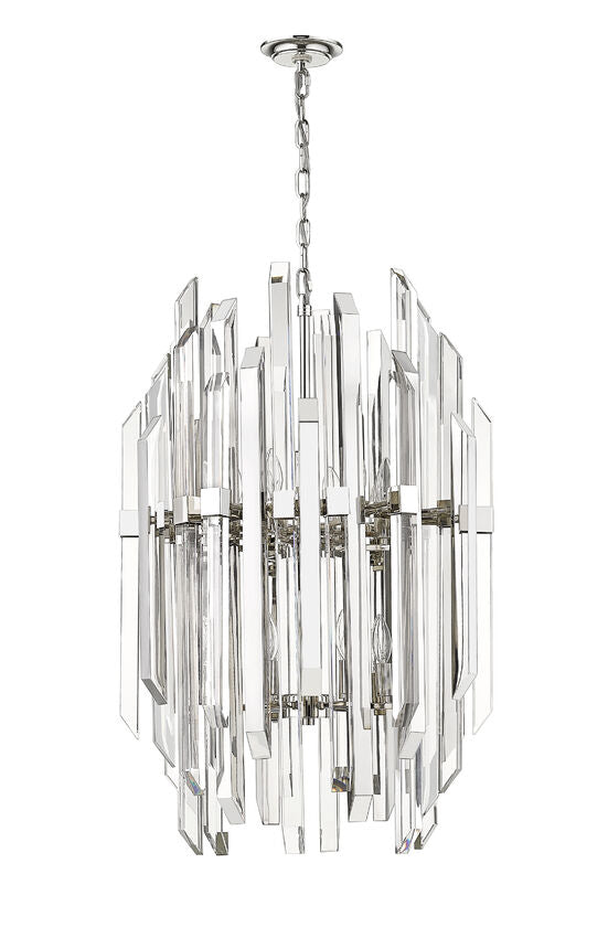Z-Lite Bova 23" 12-Light Polished Nickel Pendant Light With Clear Crystal Shade