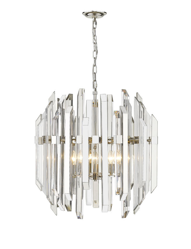 Z-Lite Bova 26" 6-Light Polished Nickel Pendant Light With Clear Crystal Shade