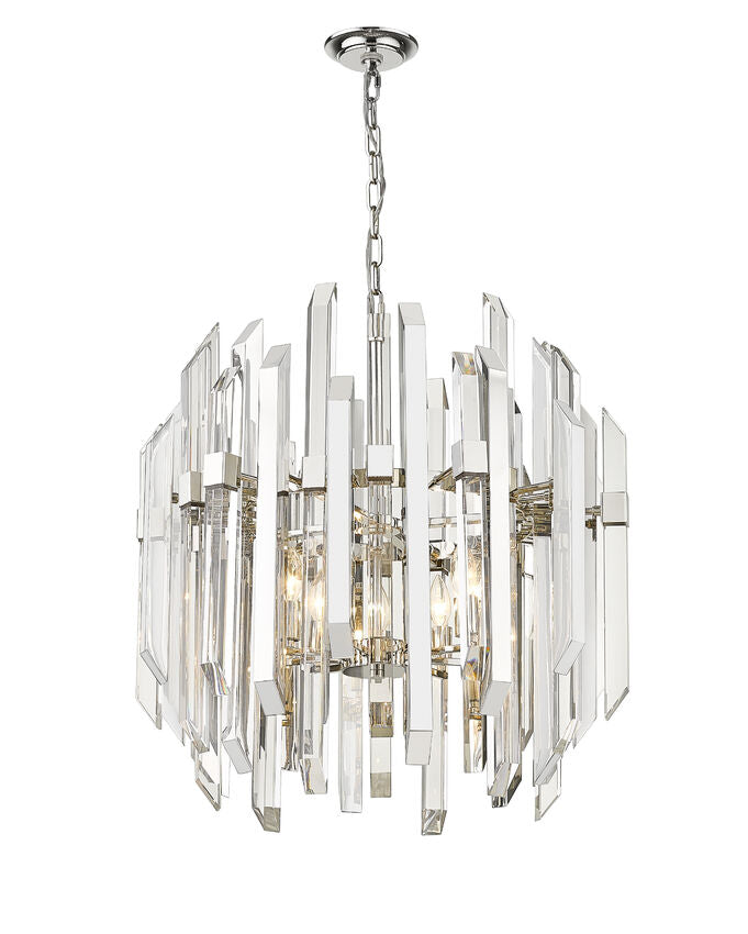 Z-Lite Bova 26" 6-Light Polished Nickel Pendant Light With Clear Crystal Shade