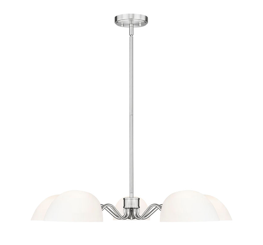 Z-Lite Breton 33" 5-Light Brushed Nickel Steel Frame White Glass Shade Chandelier