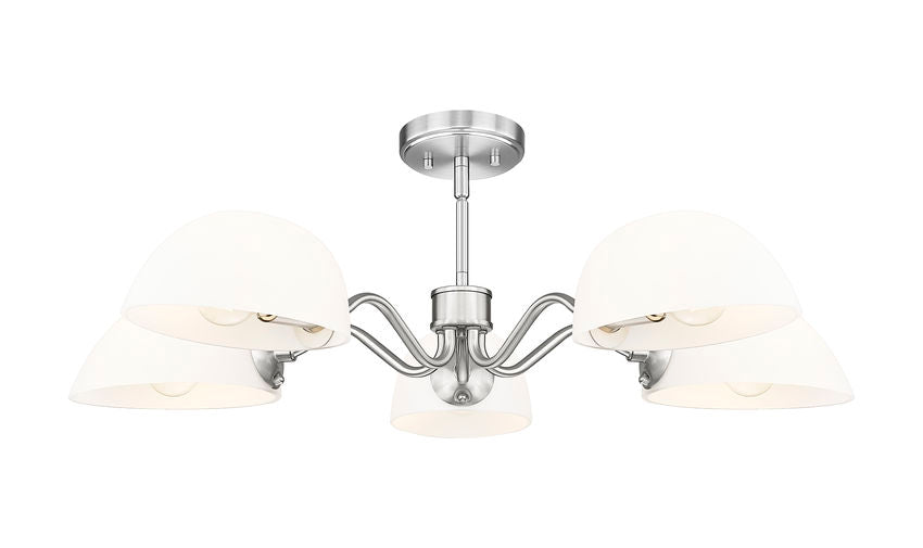 Z-Lite Breton 33" 5-Light Brushed Nickel Steel Frame White Glass Shade Chandelier