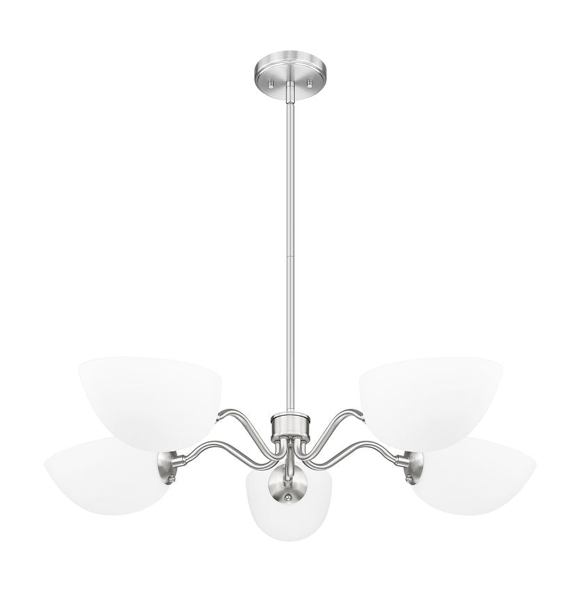 Z-Lite Breton 33" 5-Light Brushed Nickel Steel Frame White Glass Shade Chandelier