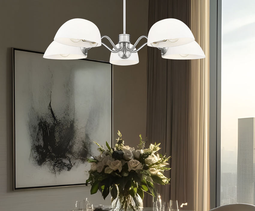 Z-Lite Breton 33" 5-Light Brushed Nickel Steel Frame White Glass Shade Chandelier