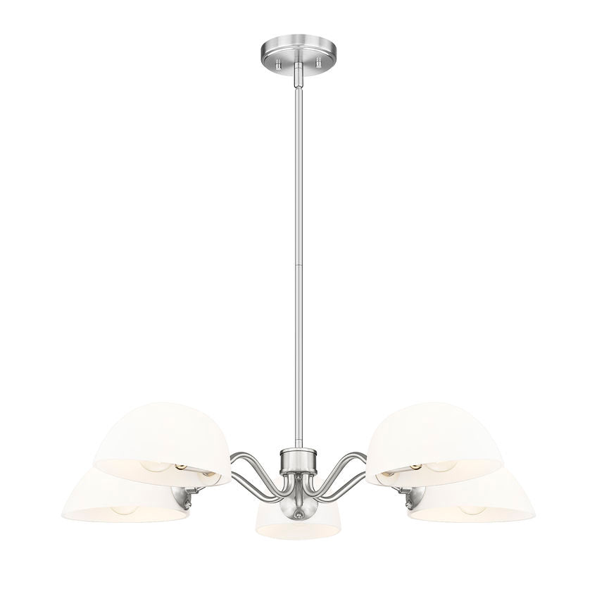Z-Lite Breton 33" 5-Light Brushed Nickel Steel Frame White Glass Shade Chandelier