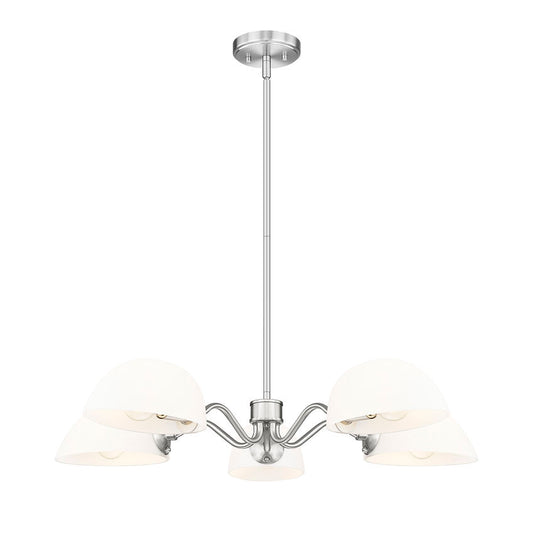 Z-Lite Breton 33" 5-Light Brushed Nickel Steel Frame White Glass Shade Chandelier