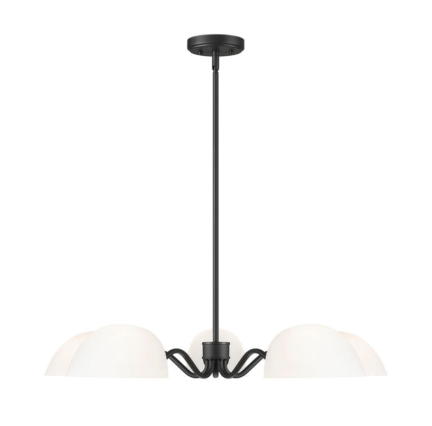 Z-Lite Breton 33" 5-Light Matte Black Steel Frame White Glass Shade Chandelier