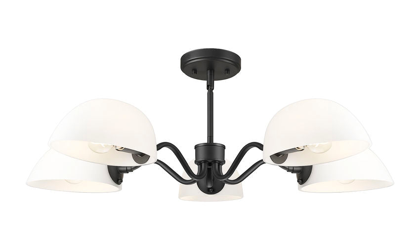 Z-Lite Breton 33" 5-Light Matte Black Steel Frame White Glass Shade Chandelier
