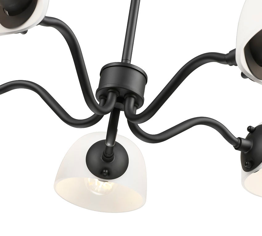 Z-Lite Breton 33" 5-Light Matte Black Steel Frame White Glass Shade Chandelier