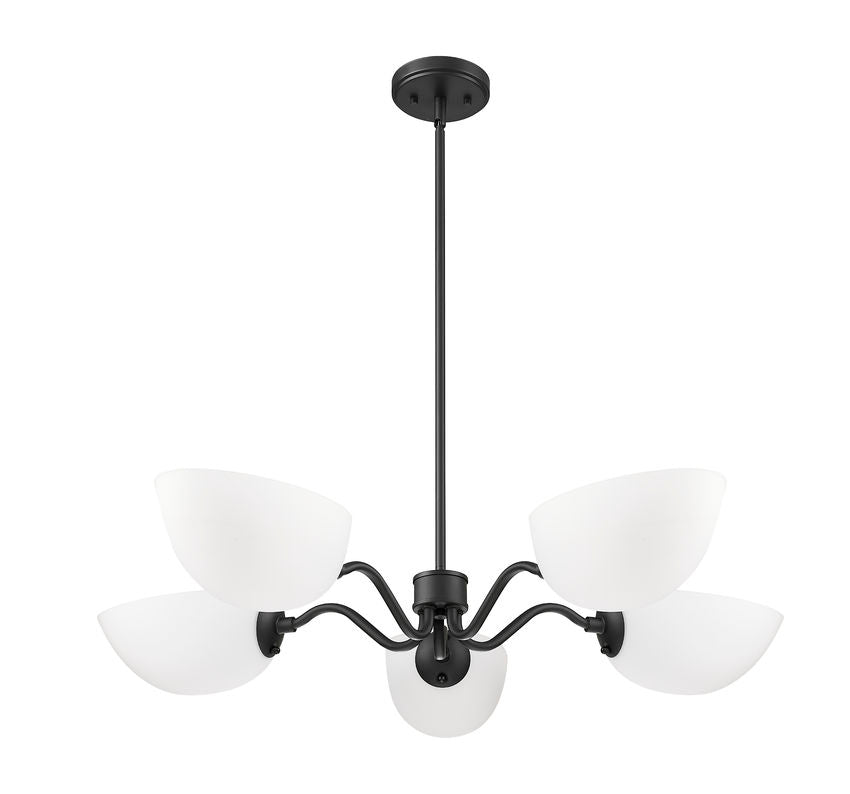Z-Lite Breton 33" 5-Light Matte Black Steel Frame White Glass Shade Chandelier