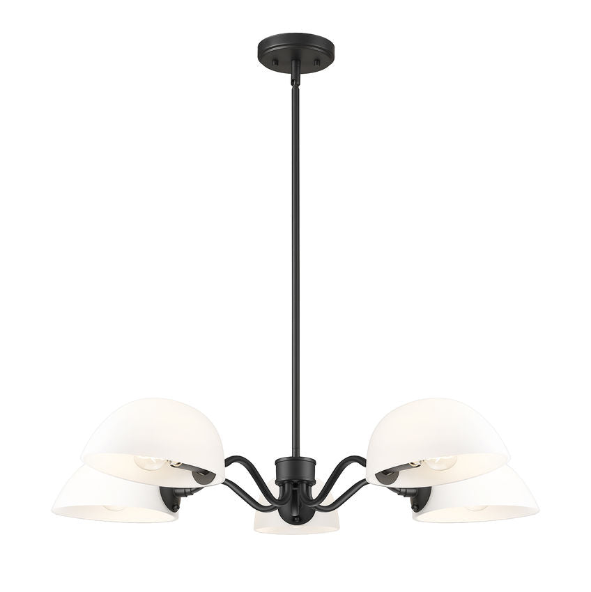 Z-Lite Breton 33" 5-Light Matte Black Steel Frame White Glass Shade Chandelier