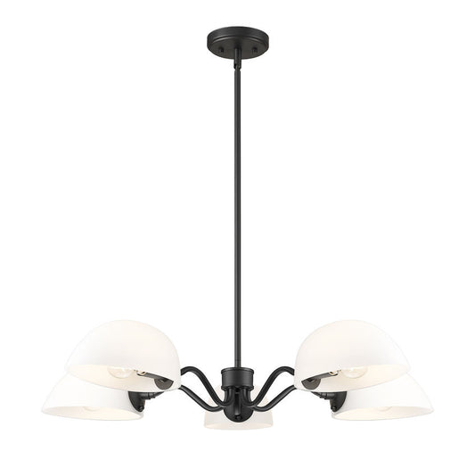 Z-Lite Breton 33" 5-Light Matte Black Steel Frame White Glass Shade Chandelier