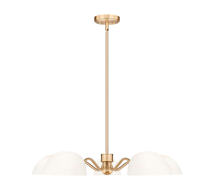 Z-Lite Breton 33" 5-Light Modern Gold Steel Frame White Glass Shade Chandelier