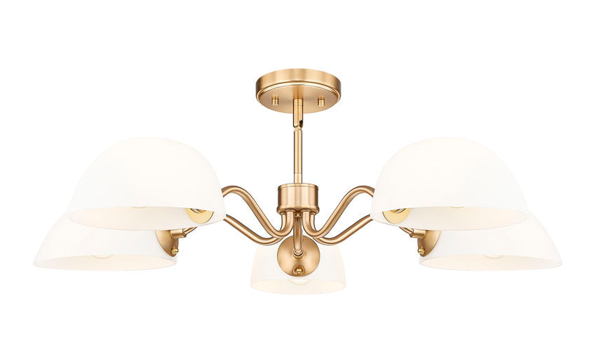 Z-Lite Breton 33" 5-Light Modern Gold Steel Frame White Glass Shade Chandelier