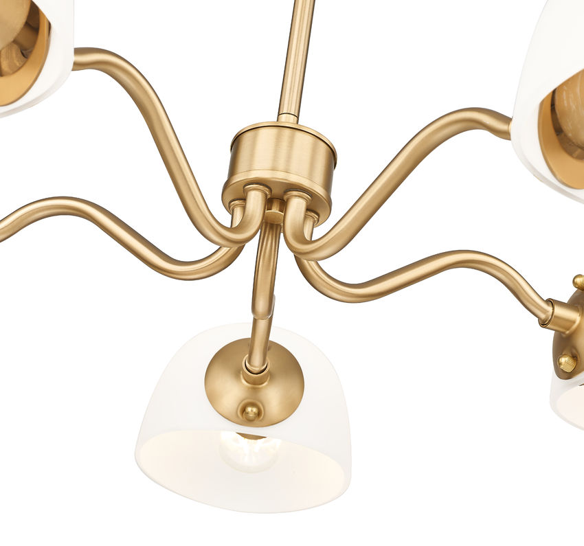Z-Lite Breton 33" 5-Light Modern Gold Steel Frame White Glass Shade Chandelier
