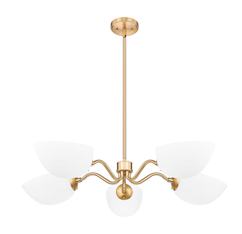 Z-Lite Breton 33" 5-Light Modern Gold Steel Frame White Glass Shade Chandelier