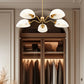 Z-Lite Breton 33" 5-Light Modern Gold Steel Frame White Glass Shade Chandelier