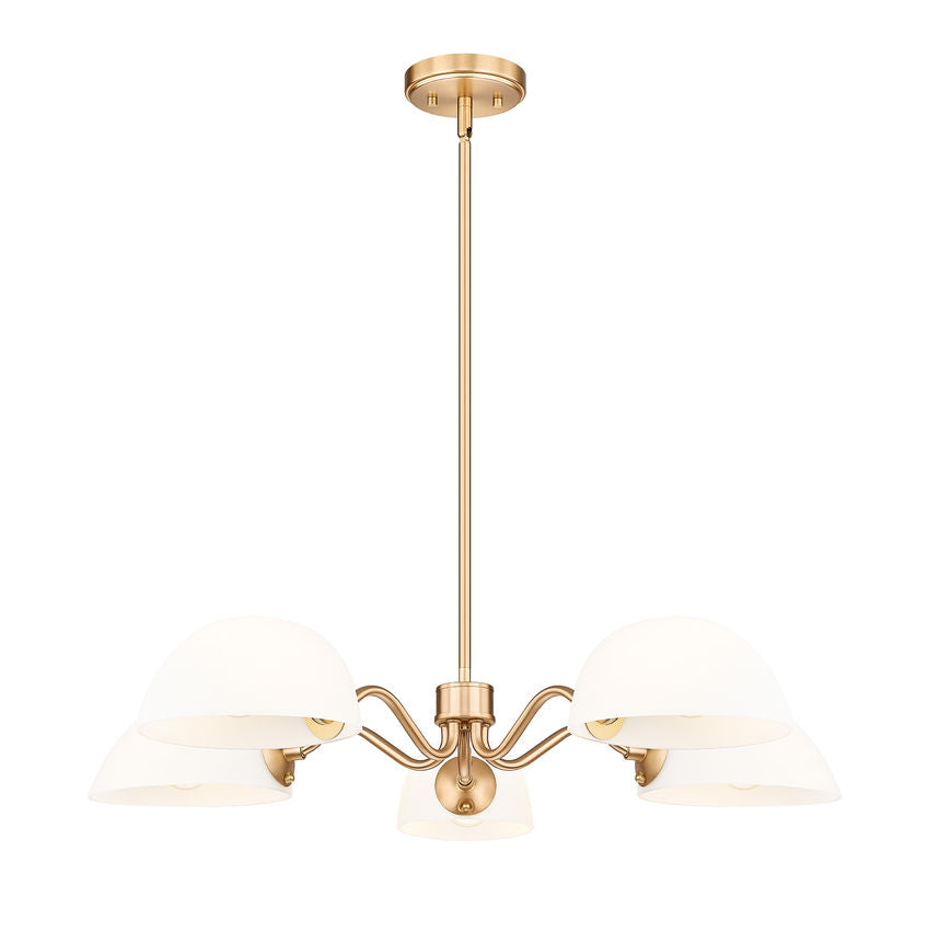 Z-Lite Breton 33" 5-Light Modern Gold Steel Frame White Glass Shade Chandelier
