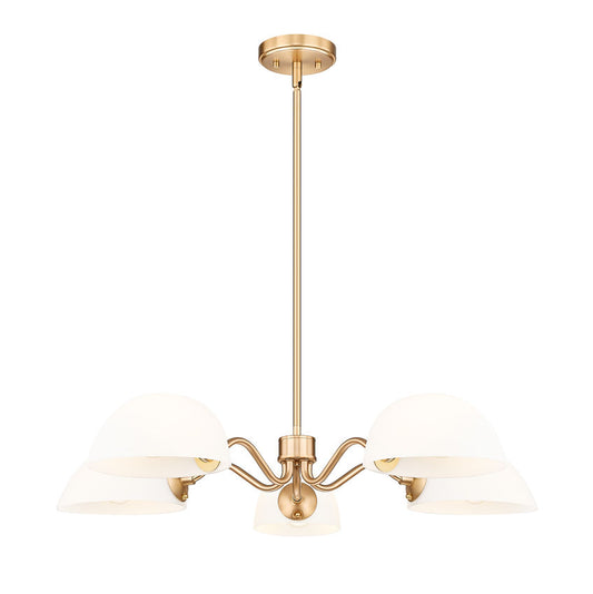 Z-Lite Breton 33" 5-Light Modern Gold Steel Frame White Glass Shade Chandelier