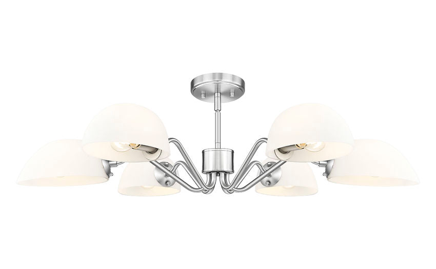 Z-Lite Breton 39" 6-Light Brushed Nickel Steel Frame White Glass Shade Chandelier