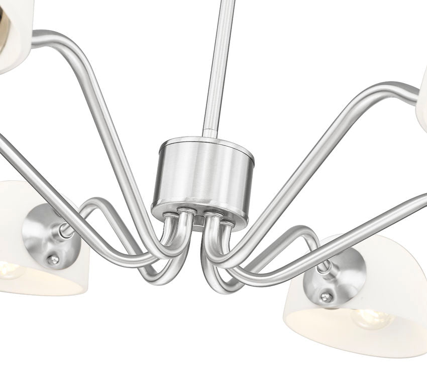 Z-Lite Breton 39" 6-Light Brushed Nickel Steel Frame White Glass Shade Chandelier
