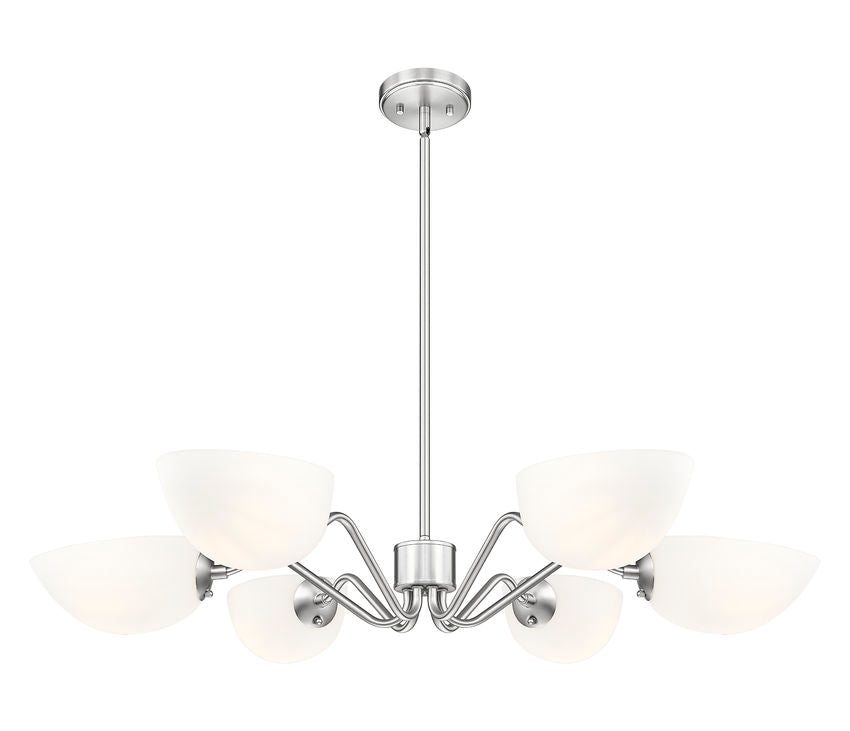 Z-Lite Breton 39" 6-Light Brushed Nickel Steel Frame White Glass Shade Chandelier