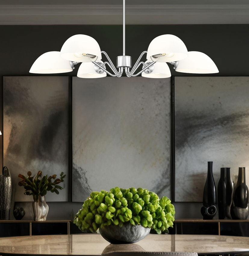 Z-Lite Breton 39" 6-Light Brushed Nickel Steel Frame White Glass Shade Chandelier