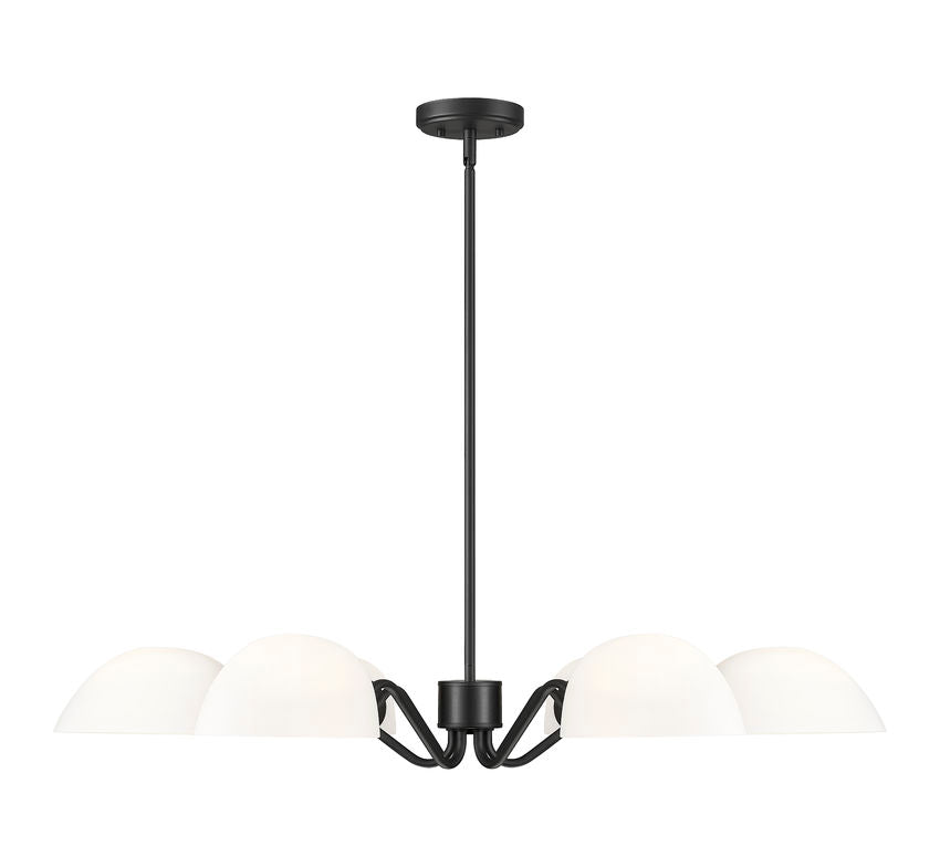 Z-Lite Breton 39" 6-Light Matte Black Steel Frame White Glass Shade Chandelier