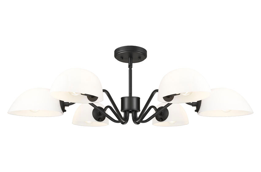 Z-Lite Breton 39" 6-Light Matte Black Steel Frame White Glass Shade Chandelier
