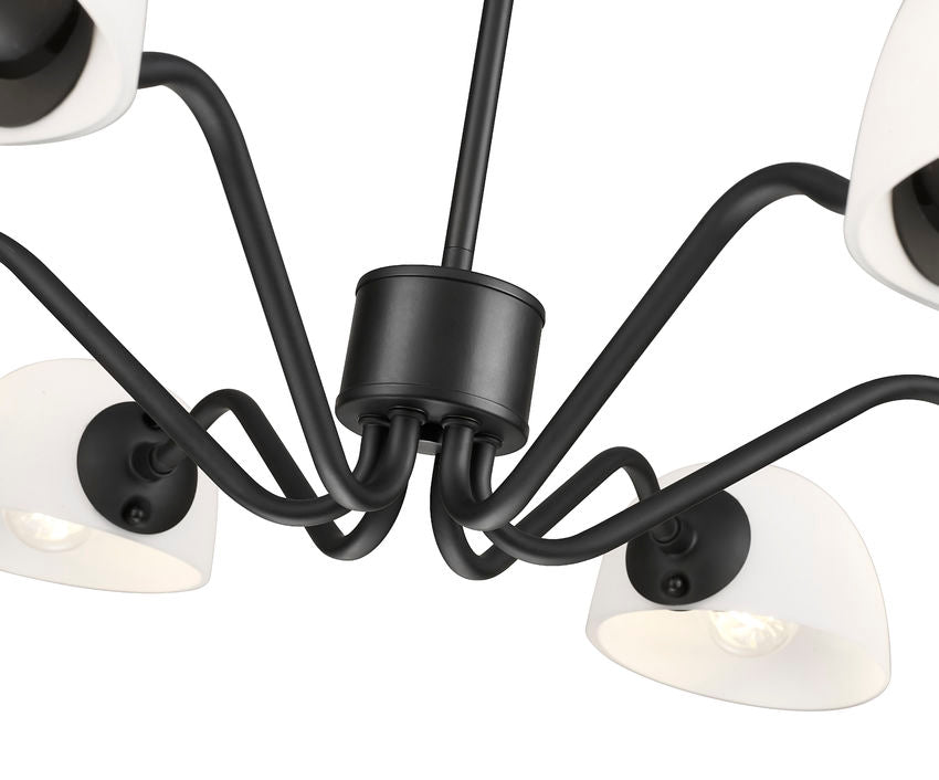 Z-Lite Breton 39" 6-Light Matte Black Steel Frame White Glass Shade Chandelier