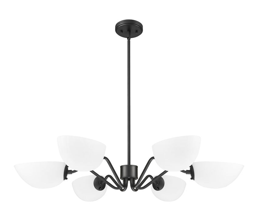 Z-Lite Breton 39" 6-Light Matte Black Steel Frame White Glass Shade Chandelier