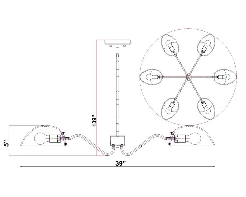 Z-Lite Breton 39" 6-Light Matte Black Steel Frame White Glass Shade Chandelier
