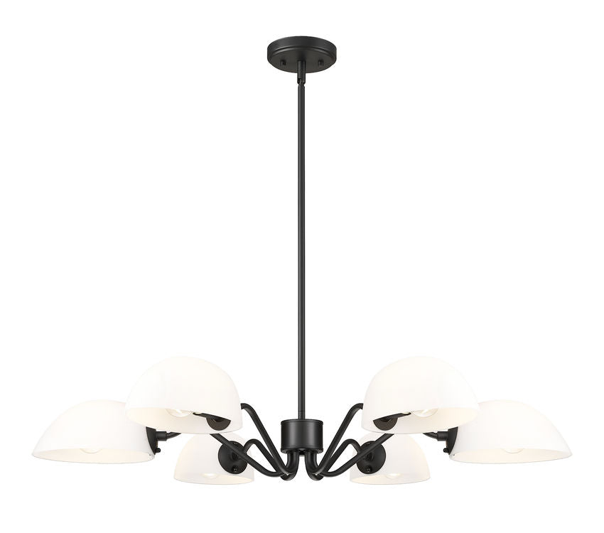 Z-Lite Breton 39" 6-Light Matte Black Steel Frame White Glass Shade Chandelier