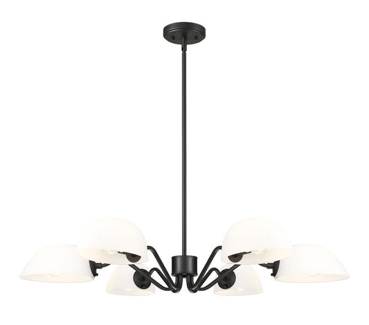 Z-Lite Breton 39" 6-Light Matte Black Steel Frame White Glass Shade Chandelier