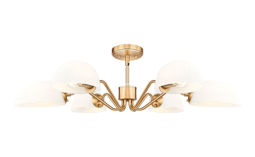 Z-Lite Breton 39" 6-Light Modern Gold Steel Frame White Glass Shade Chandelier