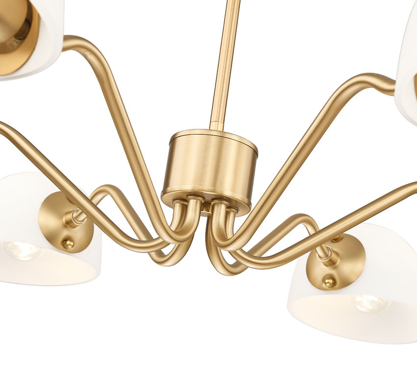 Z-Lite Breton 39" 6-Light Modern Gold Steel Frame White Glass Shade Chandelier