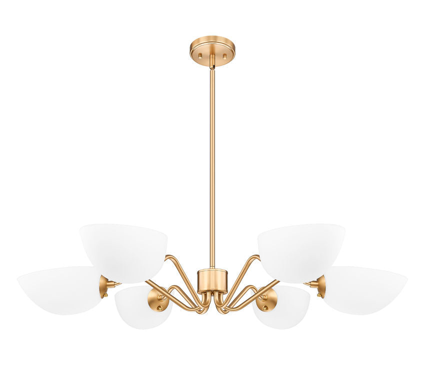 Z-Lite Breton 39" 6-Light Modern Gold Steel Frame White Glass Shade Chandelier