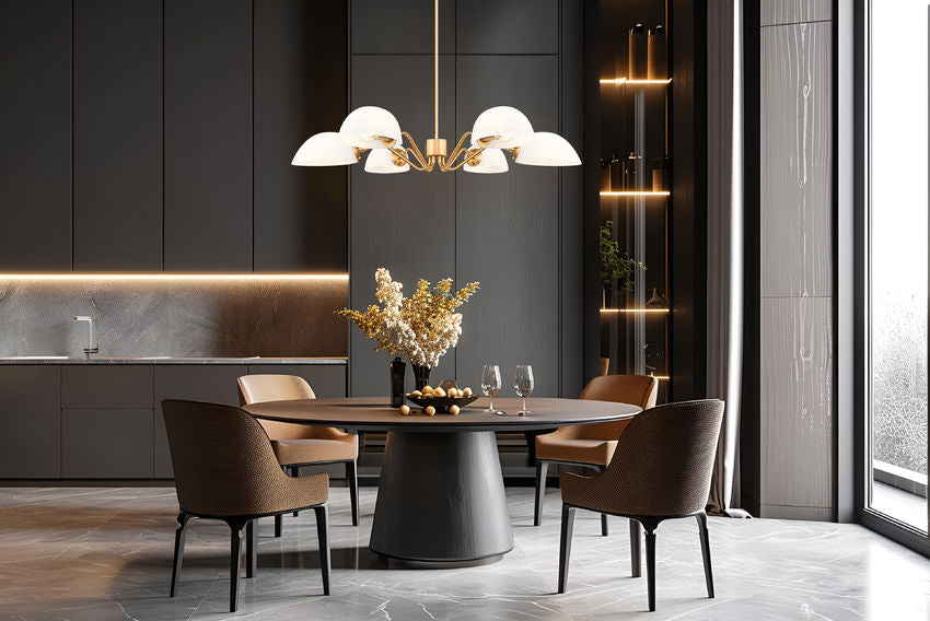 Z-Lite Breton 39" 6-Light Modern Gold Steel Frame White Glass Shade Chandelier