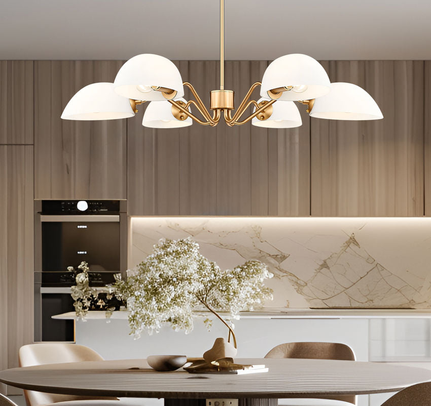 Z-Lite Breton 39" 6-Light Modern Gold Steel Frame White Glass Shade Chandelier